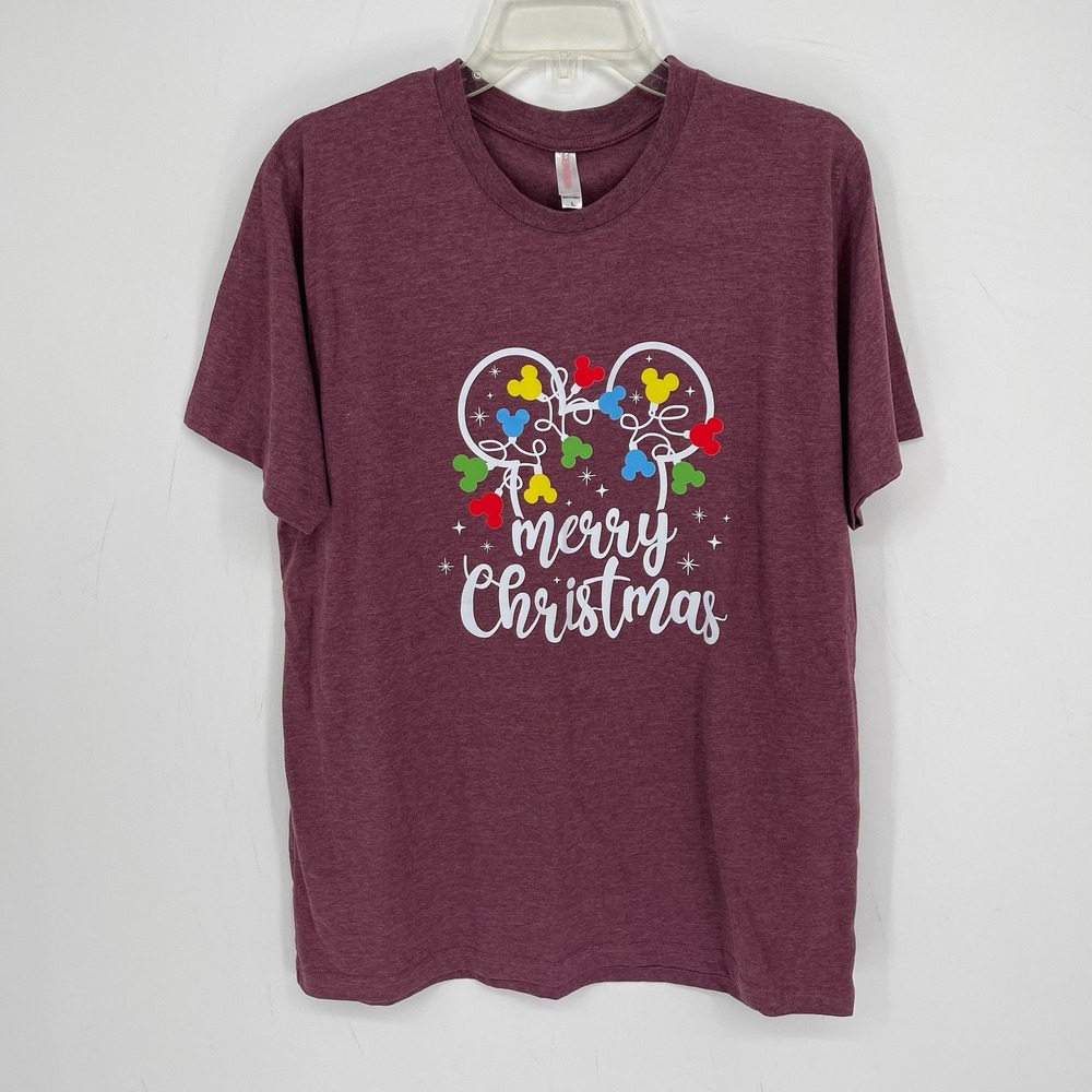 Birthflowers Women's Burgundy Mickey Mouse Ears Christmas T-Shirt Size Large